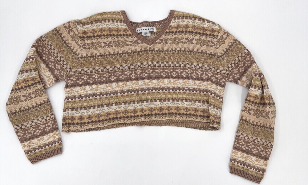 Vittadini Sweater Womens Medium Brown Pullover Cropped long Sleeve
